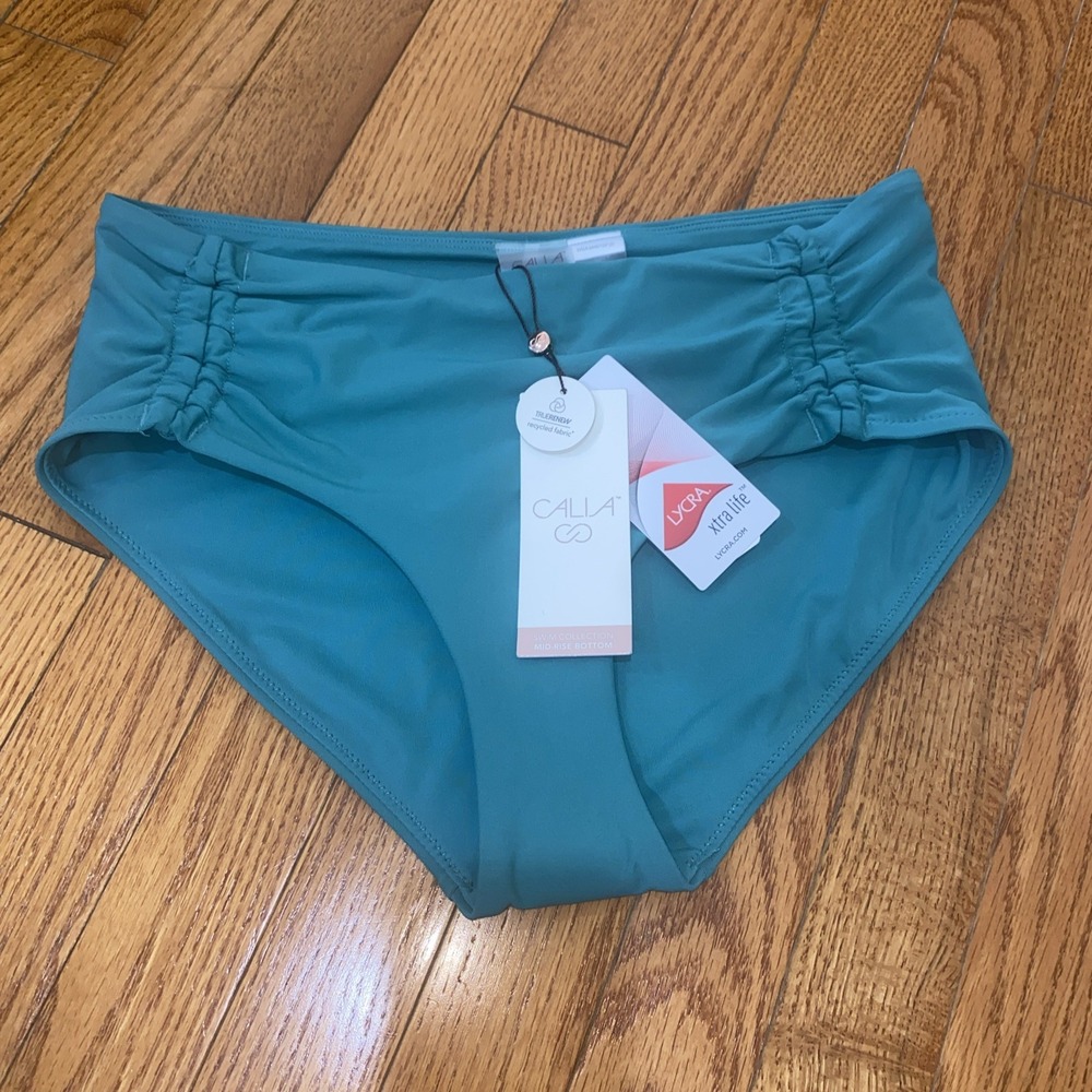 Calia By Carrie Underwood Swim Bikini Bottom Ruched Side Jungle Green Size Small